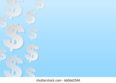 Dollar symbols on blue background. Vector.