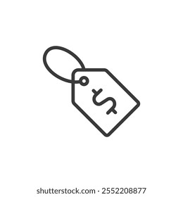 Dollar tag, icon in line design. Dollar, tag, price, sale, shopping, discount, label on white background vector. Dollar tag editable stroke icon