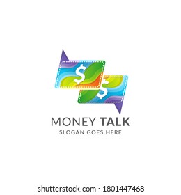 plantilla de diseño de logotipo de charla en dólares. el logotipo utiliza dos símbolos combinados: chat y dólar. Estilo de ola colorida. 