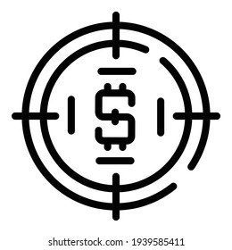 Dollar-Zielsymbol. Umriss-Dollar-Ziel-Vektorsymbol für Webdesign einzeln auf weißem Hintergrund