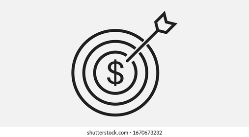 Dollar in the target icon. Vector illustration icon. Simple icon. Investment target icon.