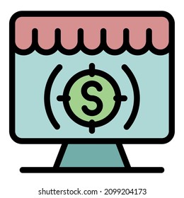Dollar target on screen icon. Outline dollar target on screen vector icon color flat isolated
