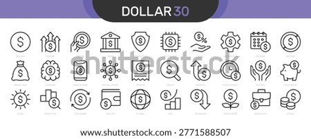 Dollar thin line icon set. USD Currency, American US Money, Finance, Banking, Financial concept. Black outline vector icons collection.