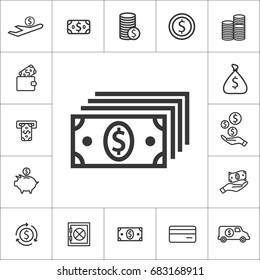 dollar. thin line money icon set