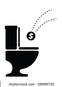 Dollar thrown into toilet - vector