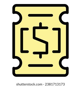 Dollar ticket icon outline vector. Draw lottery. Lucky winner color flat