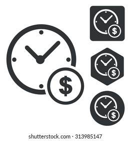 Dollar time icon set, monochrome, isolated on white