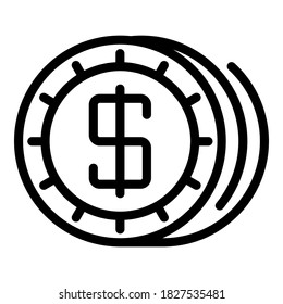 Dollar token icon. Outline dollar token vector icon for web design isolated on white background