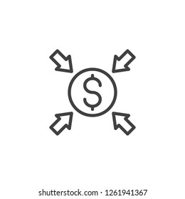 Dollar transfer arrows outline icon. linear style sign for mobile concept and web design. Financial profits simple line vector icon. Symbol, logo illustration. Pixel perfect vector graphics