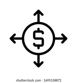 icono de línea delgada vectorial de transferencia en dólares 