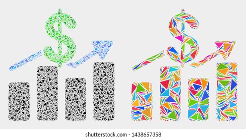 Dollar trends collage icon of triangle elements which have variable sizes and shapes and colors. Geometric abstract vector illustration of dollar trends.