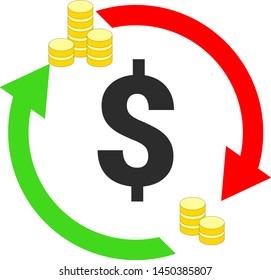 Dollar turnover icon. Flat colored vector illustration.