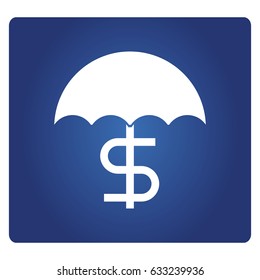 dollar and umbrella icon in blue background