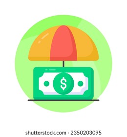 Dólar bajo el paraguas, un concepto de icono de seguro financiero al estilo moderno