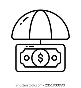 Dollar under umbrella, a concept of financial insurance icon in modern style