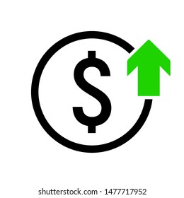 Dollar Up. Symbol value increase icon. Currency Growth Concept.