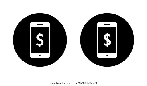 Dollar, USD currency on mobile phone icon on black circle. Money on smartphone screen sign symbol