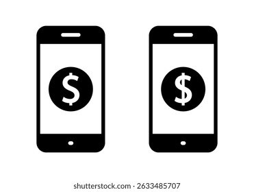 Dollar, USD currency on phone icon. Money balance on smartphone screen sign symbol
