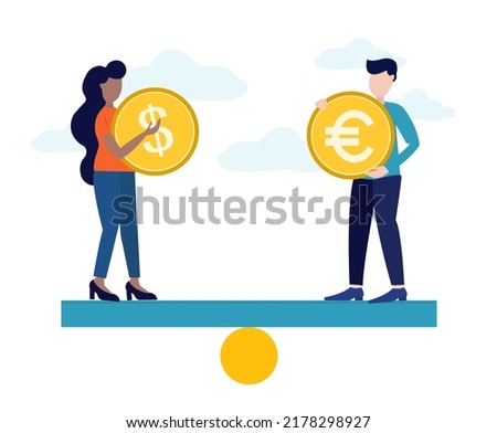 Dollar USD and Euro EUR equality symbol, Exchange rate equalized concept. Vector illustration