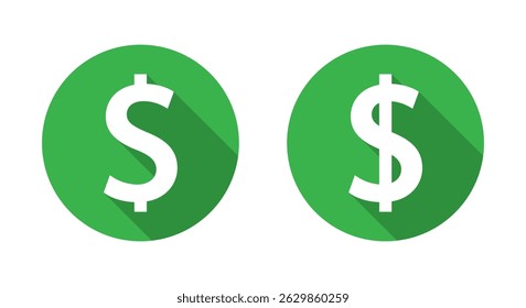Dollar, USD money icon with long shadow. Currency sign symbol