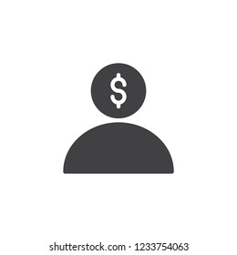 Dollar user vector icon. filled flat sign for mobile concept and web design. Money avatar simple solid icon. Businessman symbol, logo illustration. Pixel perfect vector graphics