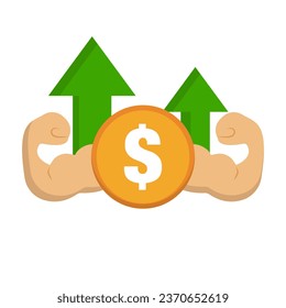 Dollar Value Increase. Dollar coin and muscle. Vector.