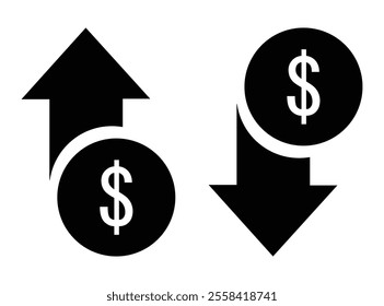 Dollar value increases and decreases icon set vector illustration