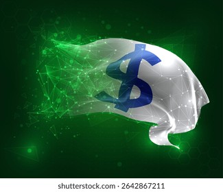 Dollar, vector 3d flag on green background and numbers