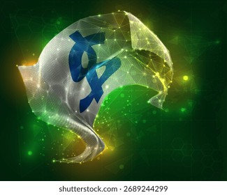 Dollar, vector 3d flag virtual triangular polygons on a color background