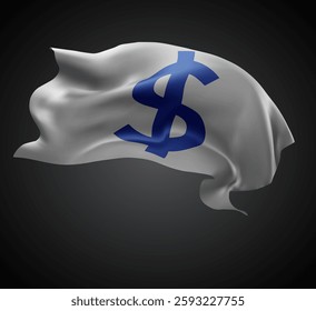 Dollar, vector 3d flag with waves on a black background
