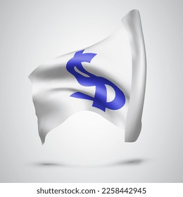 Dollar, vector flag with waves and bends waving in the wind on a white background