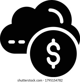 icono plano de glifo vectorial en dólares 