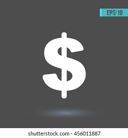 Dollar vector icon. Graphic symbol for web design, logo. White glyph on a gray background. Isolated sign.