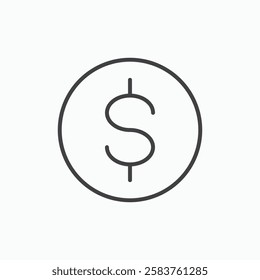 Dollar vector icon isolated in black line