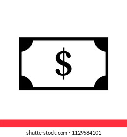Dollar vector icon, paper money symbol. Simple, flat design for web or mobile app