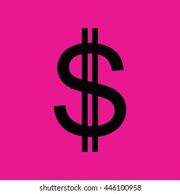 Dollar vector icon. Pink background