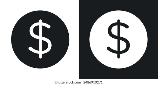 Dollar vector icon set in solid black and white color