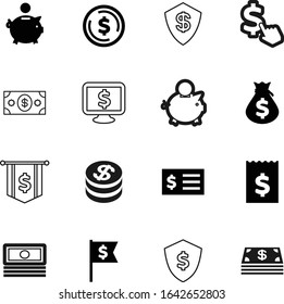 dollar vector icon set such as: work, click, exchange, bills, pictogram, sack, retail, advertising, income, app, golden, sell, treasure, hand, cost, human, display, rounded, per, coins, service