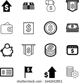 dollar vector icon set such as: debt, date, commerce, silhouette, development, tools, feminine, factory, vintage, restaurant, salary, hold, trendy, payroll, card, technology, stack, total, purse