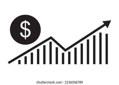 Dollar vector icon, showing rising dollar.