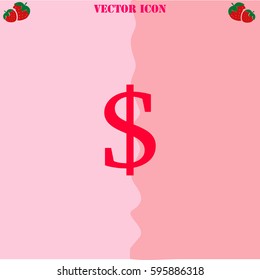 Dollar vector  icon. Strawberry Background.