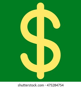 Dollar vector icon. Style is outline flat icon symbol, yellow color, green background.