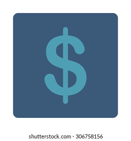 Dollar vector icon. This flat rounded square button uses cyan and blue colors and isolated on a white background.