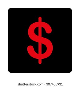 Dollar vector icon. This flat rounded square button uses intensive red and black colors and isolated on a white background.