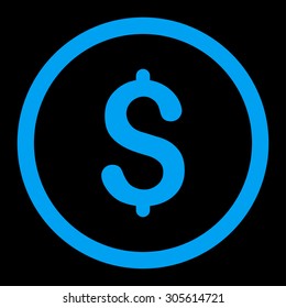 Dollar vector icon. This rounded flat symbol is drawn with blue color on a black background.