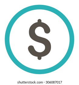 Dollar vector icon. This rounded flat symbol is drawn with grey and cyan colors on a white background.
