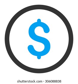 Dollar vector icon. This rounded flat symbol is drawn with blue and gray colors on a white background.