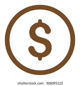 Dollar vector icon. This rounded flat symbol is drawn with brown color on a white background.