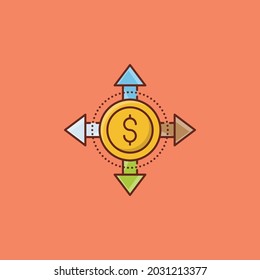 ilustración de dólar vector en un fondo transparente. Símbolos de calidad premium. Icono de color plano de línea vectorial para el concepto y el diseño gráfico.