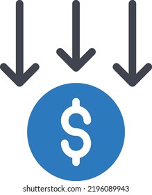 Ilustración del vector del dólar sobre un fondo transparente. Símbolos de calidad superior. Iconos vectoriales de glifos para diseño de conceptos y gráficos. 
